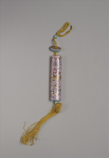 粉彩粉紅地纏枝花卉紋牙籤筒