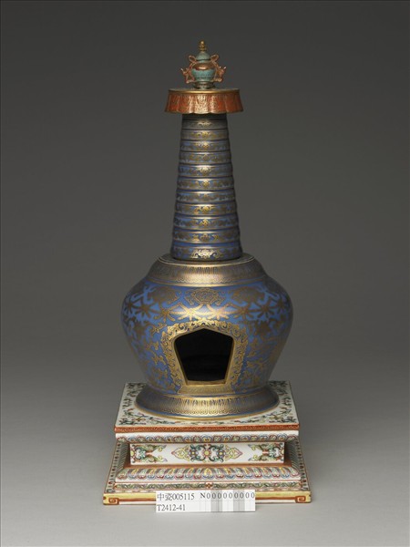 霽青釉描金花卉紋塔形龕