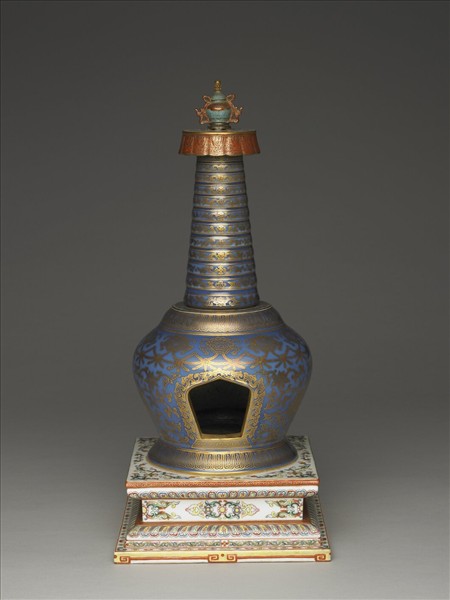 霽青釉描金花卉紋塔形龕