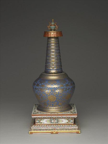 霽青釉描金花卉紋塔形龕