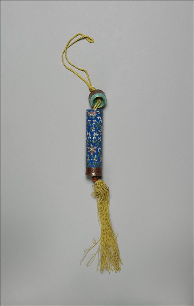 粉彩藍地番蓮紋牙籤筒