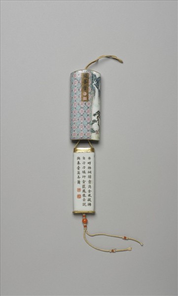 琺瑯彩山水人物牙籤筒