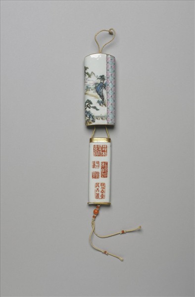 琺瑯彩山水人物牙籤筒