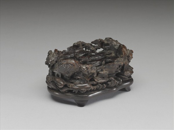 紫檀山水樓閣紋木座