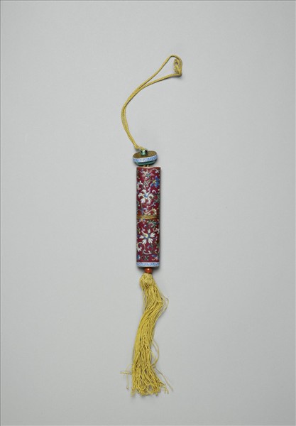 粉彩紅地纏枝花卉紋牙籤筒