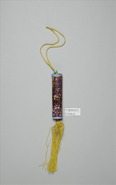 粉彩紅地纏枝花卉紋牙籤筒