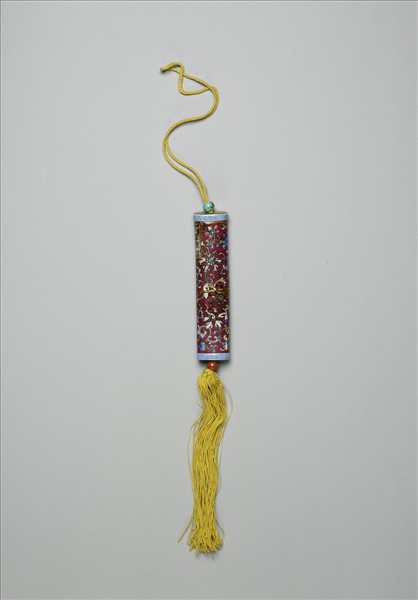 粉彩紅地纏枝花卉紋牙籤筒