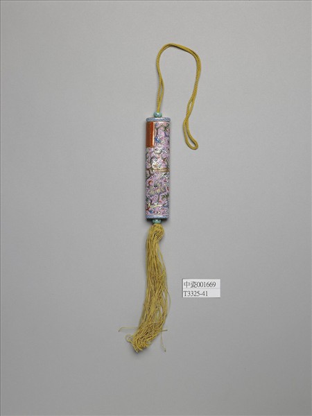 粉彩粉紅地纏枝花卉紋牙籤筒