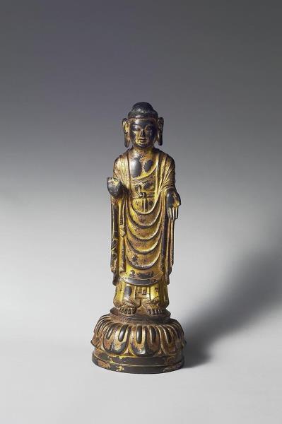 日本 白鳳時代 銅鎏金 佛立像