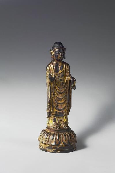 日本 白鳳時代 銅鎏金 佛立像