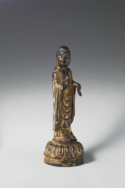 日本 白鳳時代 銅鎏金 佛立像