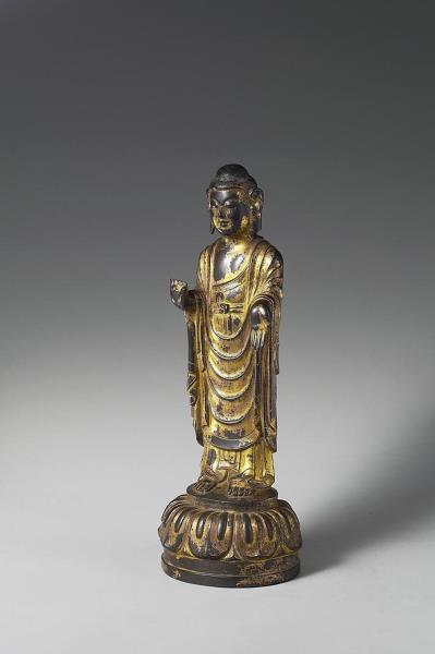 日本 白鳳時代 銅鎏金 佛立像