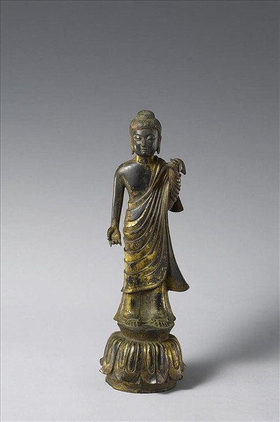日本 白鳳時代 銅鎏金 佛立像