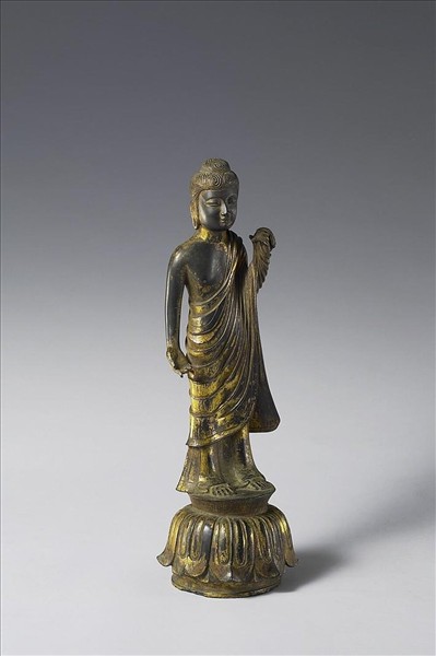 日本 白鳳時代 銅鎏金 佛立像
