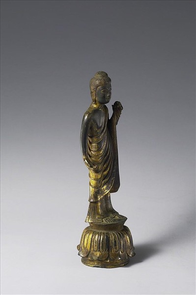 日本 白鳳時代 銅鎏金 佛立像