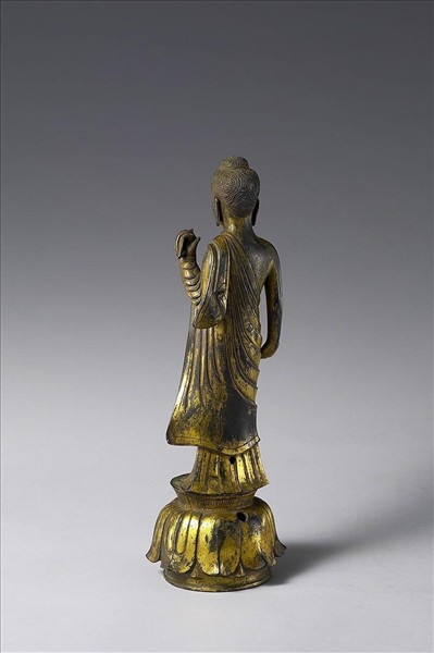 日本 白鳳時代 銅鎏金 佛立像