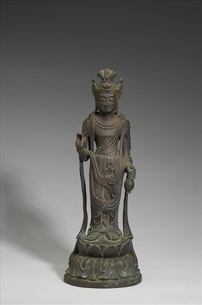 日本 白鳳時代 銅鎏金 菩薩立像