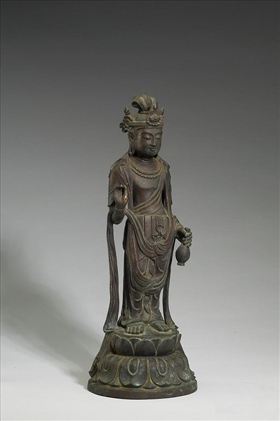 日本 白鳳時代 銅鎏金 菩薩立像