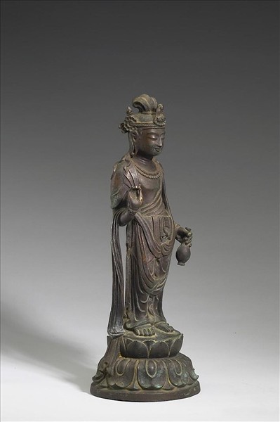 日本 白鳳時代 銅鎏金 菩薩立像