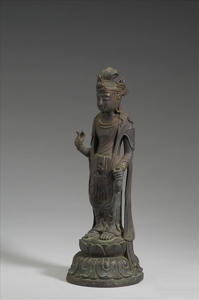 日本 白鳳時代 銅鎏金 菩薩立像