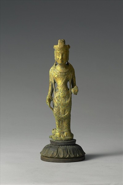 日本 白鳳時代 銅鎏金 菩薩立像