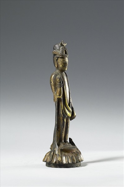 日本 白鳳時代 銅鎏金 菩薩立像