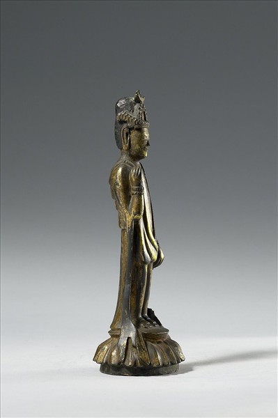 日本 白鳳時代 銅鎏金 菩薩立像