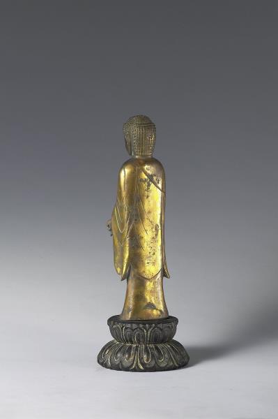 日本 藤原時代 銅鎏金 阿彌陀佛立像