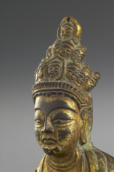 日本 銅鎏金 十一面觀音菩薩坐像