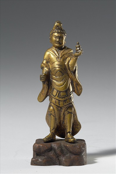 日本 鎌倉時代 銅鎏金 毗沙門天王像