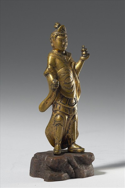 日本 鎌倉時代 銅鎏金 毗沙門天王像