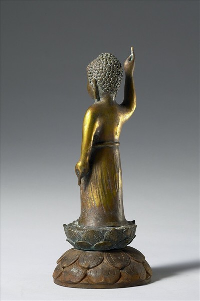 日本 南北朝時代 銅鎏金 誕生佛立像