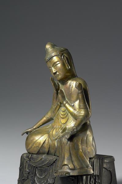 日本 室町時代 銅鎏金 如意輪觀音菩薩倚坐像