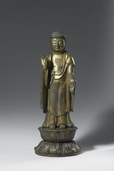 日本 室町時代 應永十九年（1412） 銅鎏金 阿彌陀佛立像
