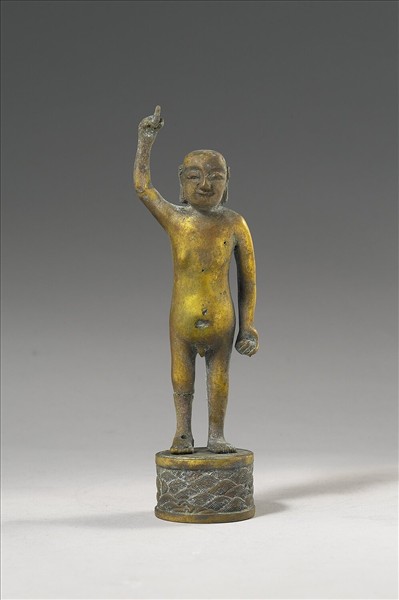 日本 江戶時代 銅鎏金 誕生佛立像