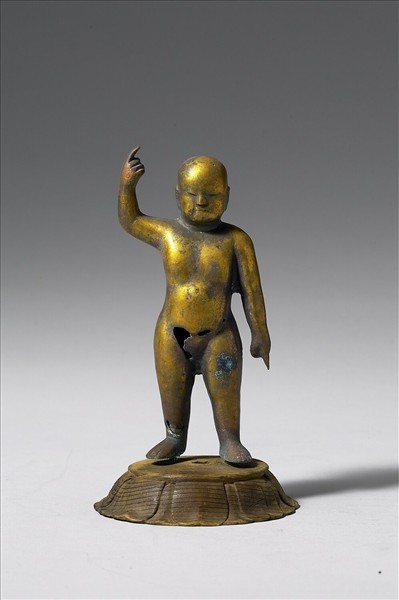 日本 江戶時代 銅鎏金 誕生佛立像