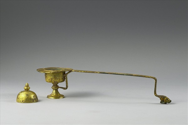 銅鎏金獸首長柄香爐