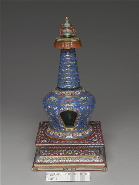 粉彩藍地花卉紋塔形龕