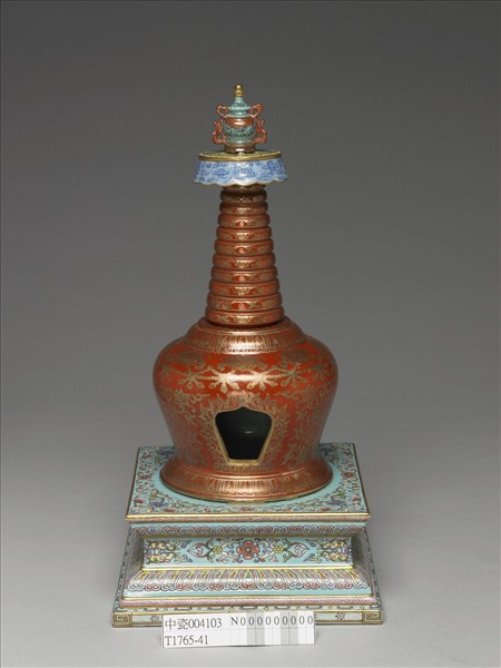 粉彩紅地描金花卉紋塔型龕