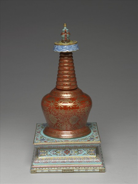 粉彩紅地描金花卉紋塔型龕