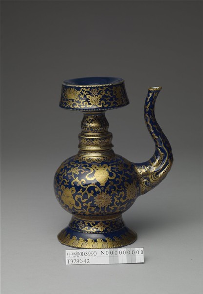 霽青釉描金八吉祥奔巴壺