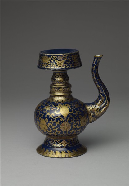 霽青釉描金八吉祥奔巴壺