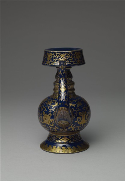 霽青釉描金八吉祥奔巴壺