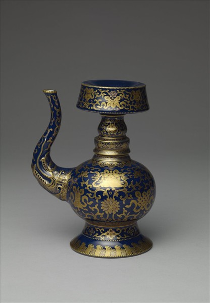 霽青釉描金八吉祥奔巴壺