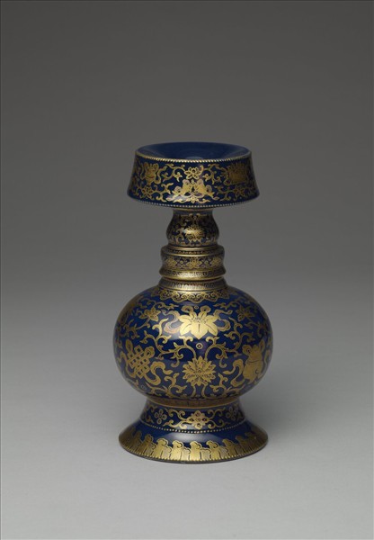 霽青釉描金八吉祥奔巴壺