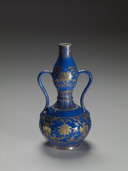 藍釉描金纏枝花紋葫蘆瓶