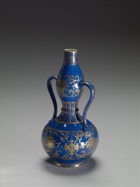 藍釉描金纏枝花紋葫蘆瓶