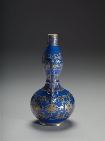 藍釉描金纏枝花紋葫蘆瓶