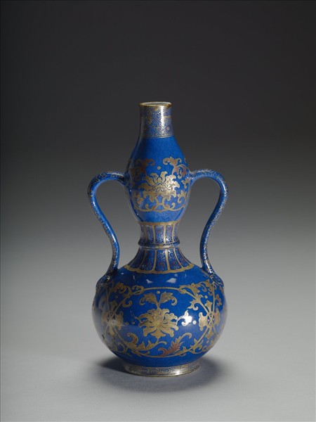 藍釉描金纏枝花紋葫蘆瓶