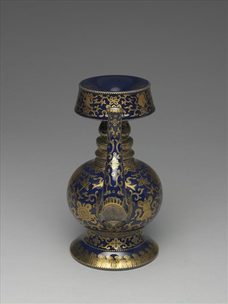 霽青釉描金八吉祥紋奔巴壺